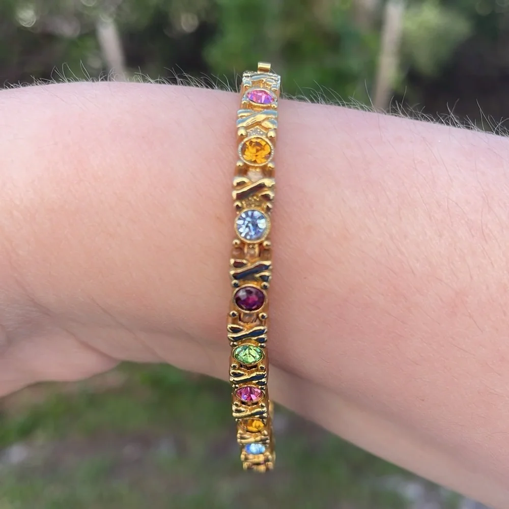 Gold Tone Multicolor Rhinestone Bracelet